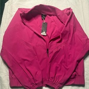 Adidas Women's Pink Bomber Jacket size M oversized athletic workout zip up